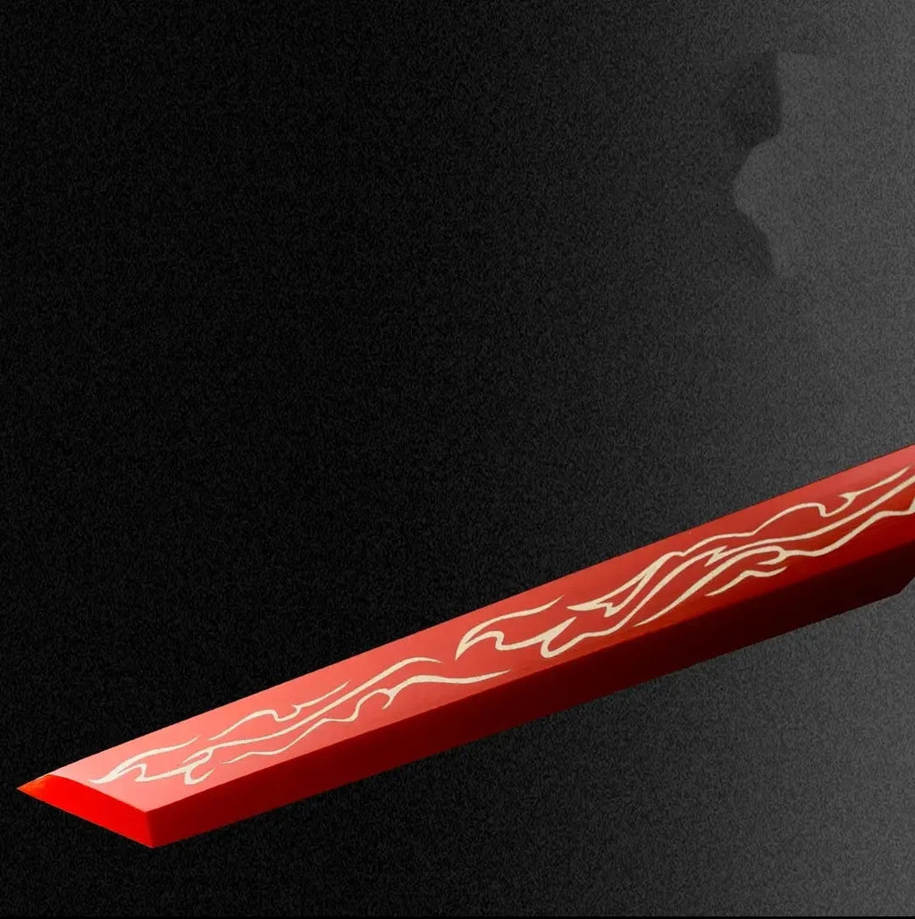Blazing Flame 110cm unsharpened 65 manganese steel Tang Dynasty horizontal sword with leather-covered wood scabbard