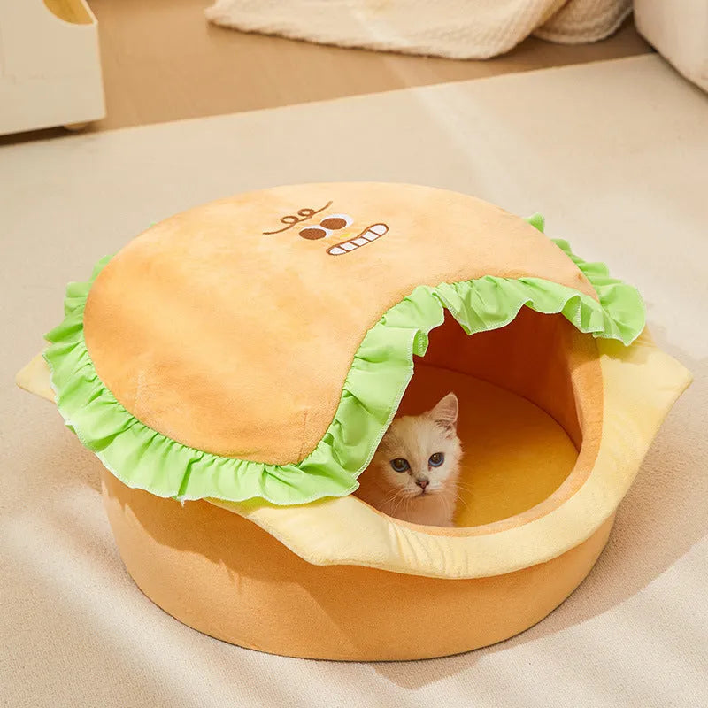 Grey foldable cat kennel with waterproof base and removable fleece cushion