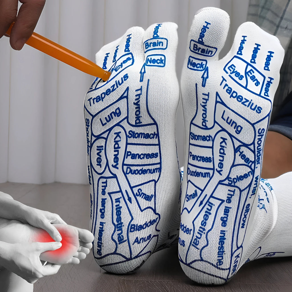 Socks with acupressure point diagrams for foot reflexology, cotton blend, one size adult