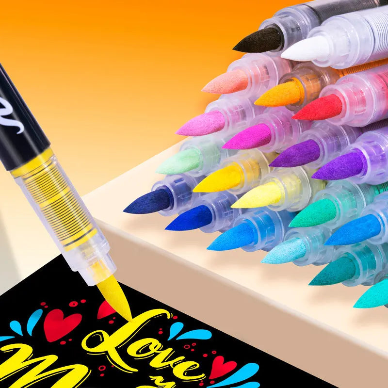 Set of straight liquid acrylic marker pens with soft head tips in multiple colours for art and graffiti