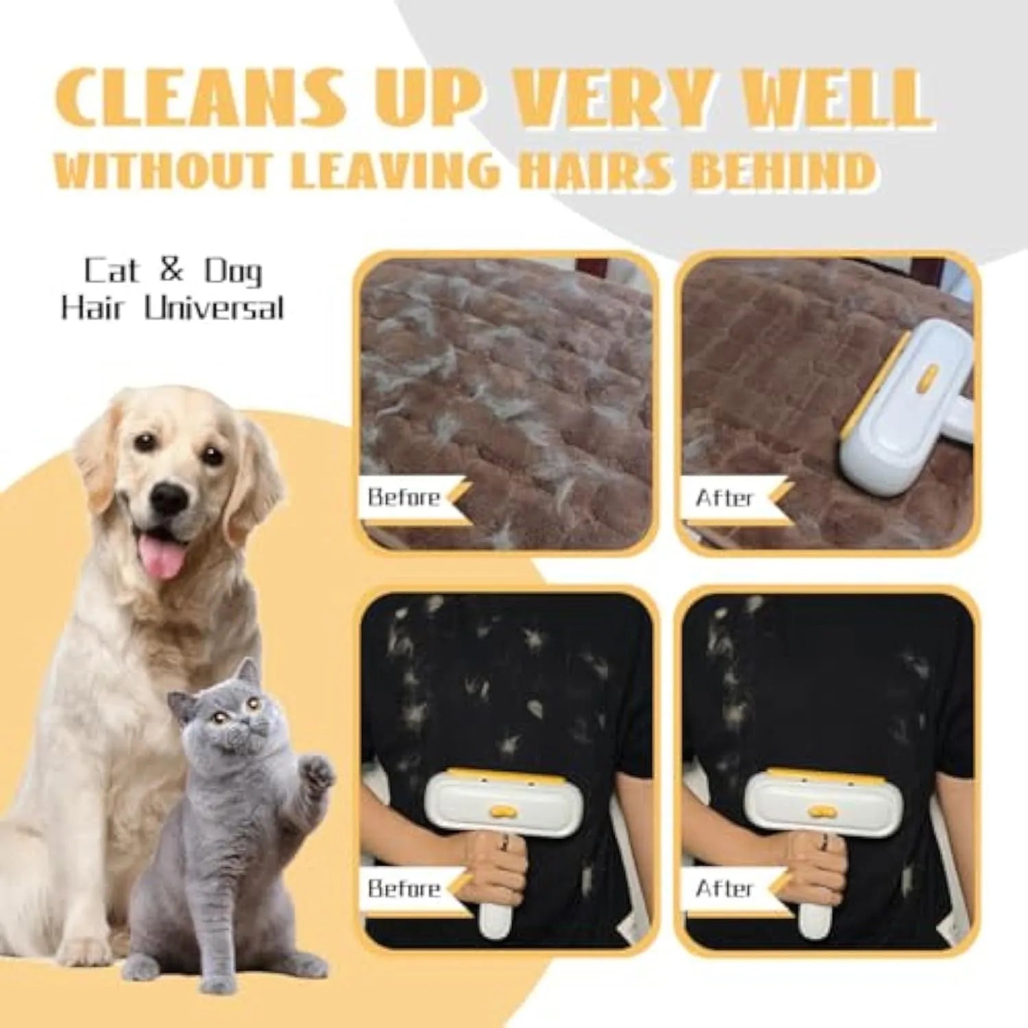 Yellow duck design portable pet hair remover tool with polyester bristles on white background.