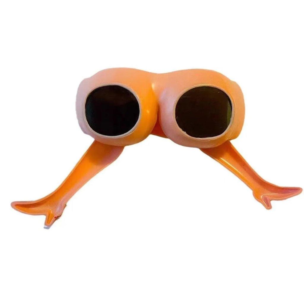 Orange novelty sunglasses with a personality leg and hip design on the plastic frame.