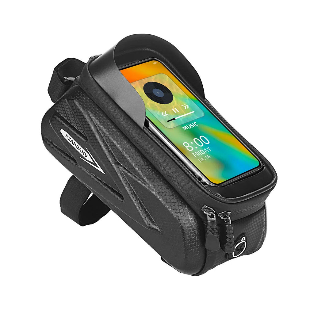 Black EVA PU leather bicycle top tube bag 22x14x11cm with inner pocket on bike frame