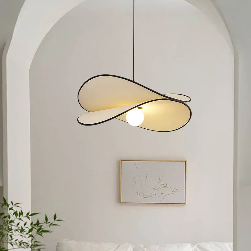 French style artistic chandelier pendant light with fabric potato chips lampshade in bedroom setting