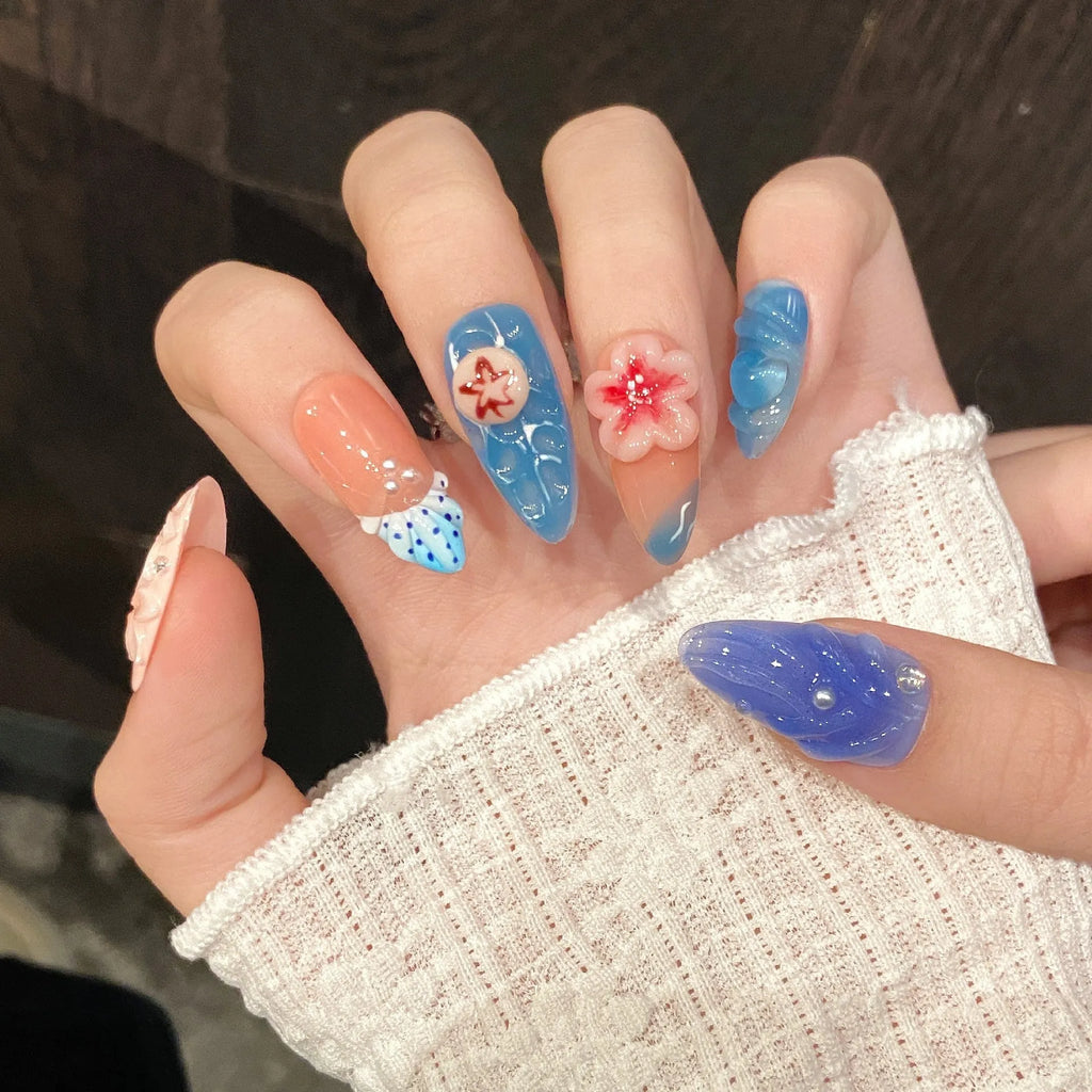 Plastic wearable armour set with 3D carved jellyfish and marine pattern in almond nail colour.