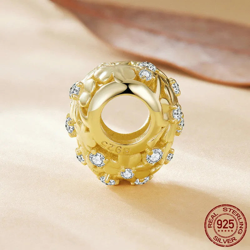 925 silver clover charm bead for bracelet, 1.2cm height and width, 0.45cm aperture, three-petal grass design