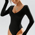 Simple casual solid colour deep V-neck slim fit waist-controlled long sleeve jumpsuit for women in light gray