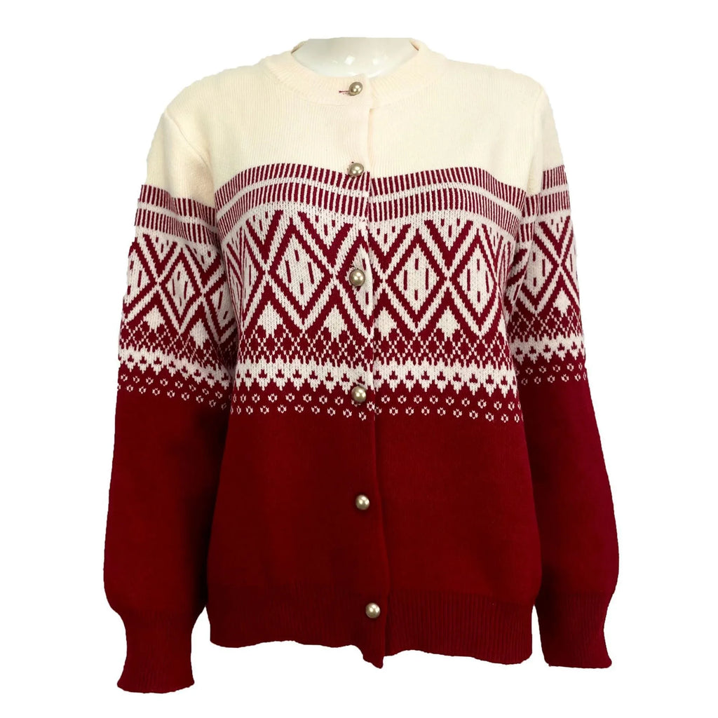 Women's alpaca wool blend cardigan with diamond knit pattern and long sleeves in street fashion style