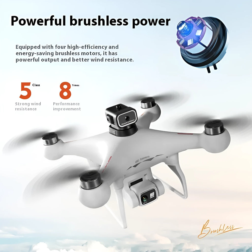 Black brushless UAV quadcopter with four obstacle avoidance sensors and dual HD cameras