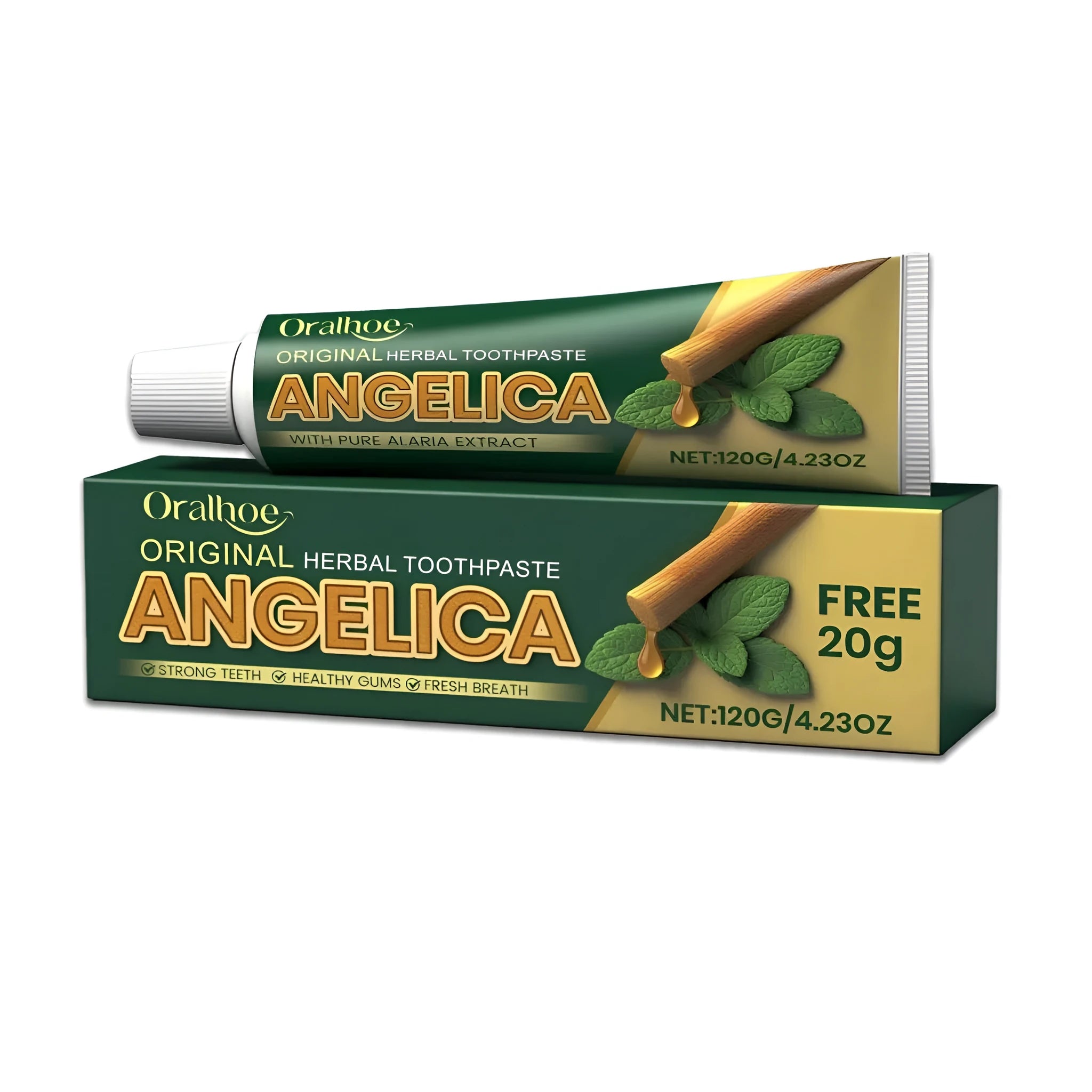 120G tube of herbal toothpaste with angelica sinensis and kelp extract.