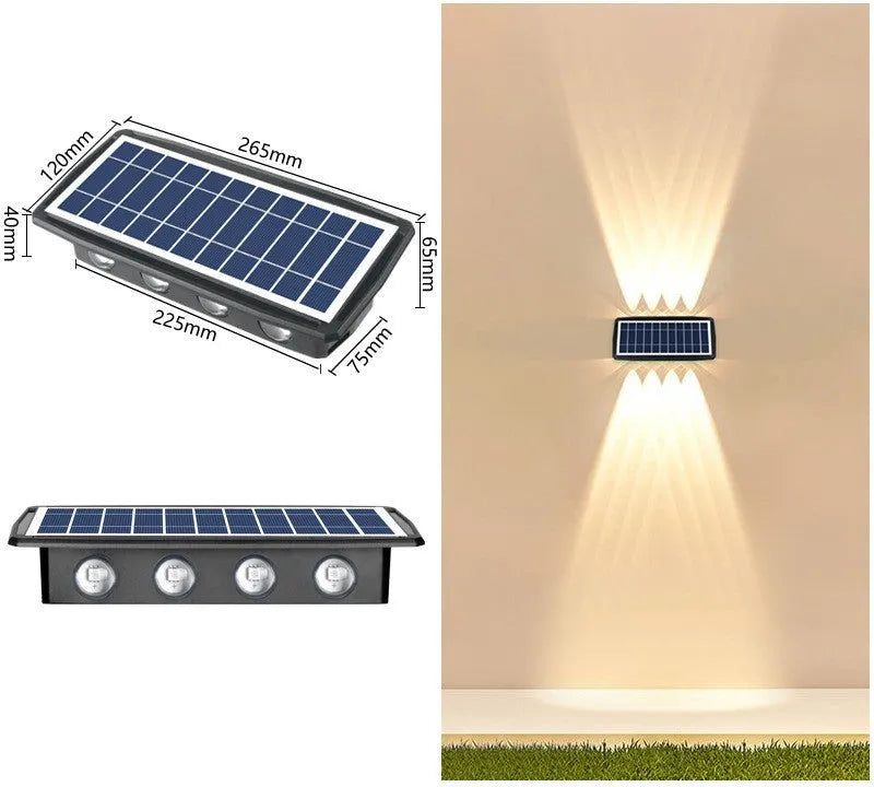 Solar outdoor wall light with four 5050 LED beads, ABS PC housing and 1500mAh battery