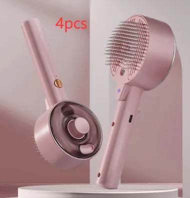 Ceramic white pet grooming brush with steam function, UV-C light, and self-cleaning hair removal