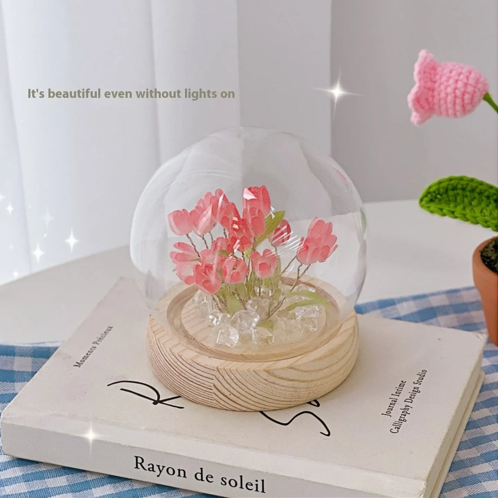 LED tulip artificial flower small night lamp in pink, battery-powered, DIY kit