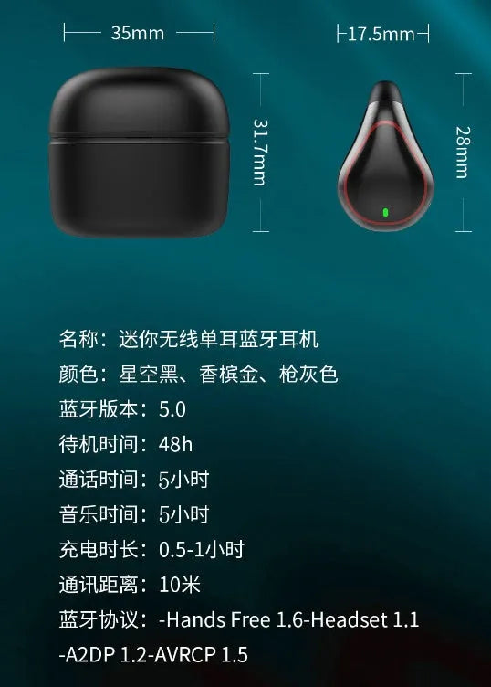 Mini Bluetooth invisible in-ear wireless sports headset with charging case, plastic build, Iron Gun Gray