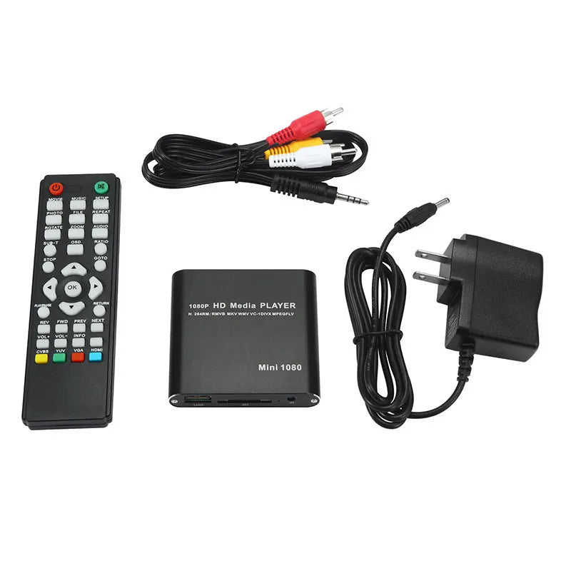 Blue 1080P Full HD media player with HDMI port for SD card, USB and HDD playback