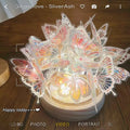Butterfly shaped night lamp with glass shade on raw wood base measuring 12x15cm