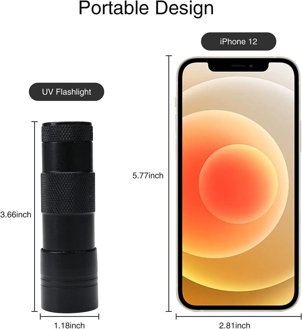 Black or silver UV flashlight torch for detecting pet urine, bed bugs, and scorpions