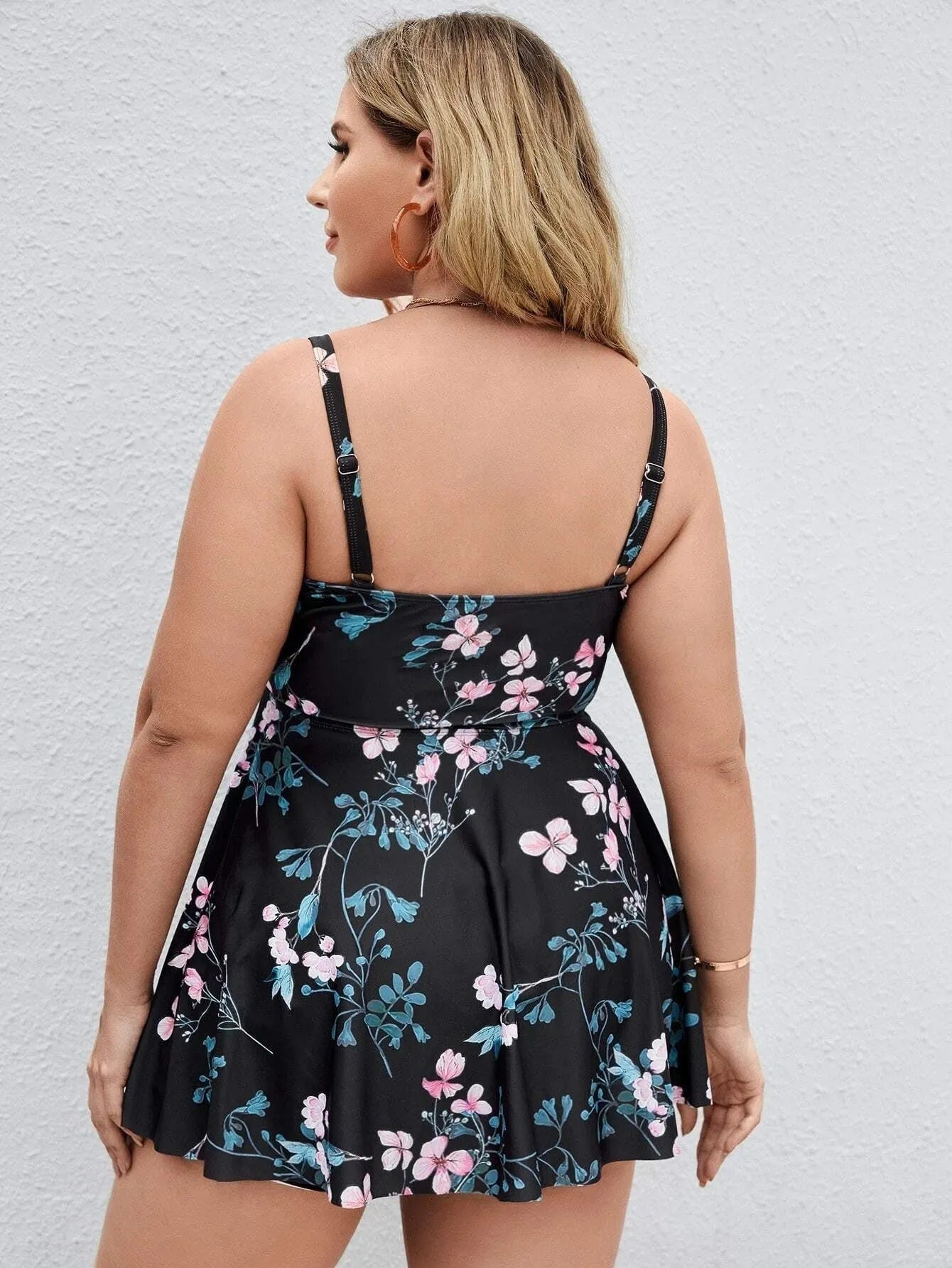 Women's one-piece swimsuit with split colour floral printing, high-elasticity polyester