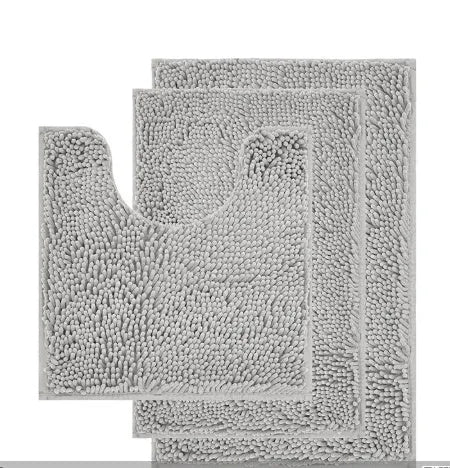 Chenille long hair U-shaped three-piece bathroom toilet carpet set in modern simplicity style