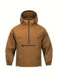 Men's Korean-style loose corduroy half-zip hooded sweater jacket in multiple colours
