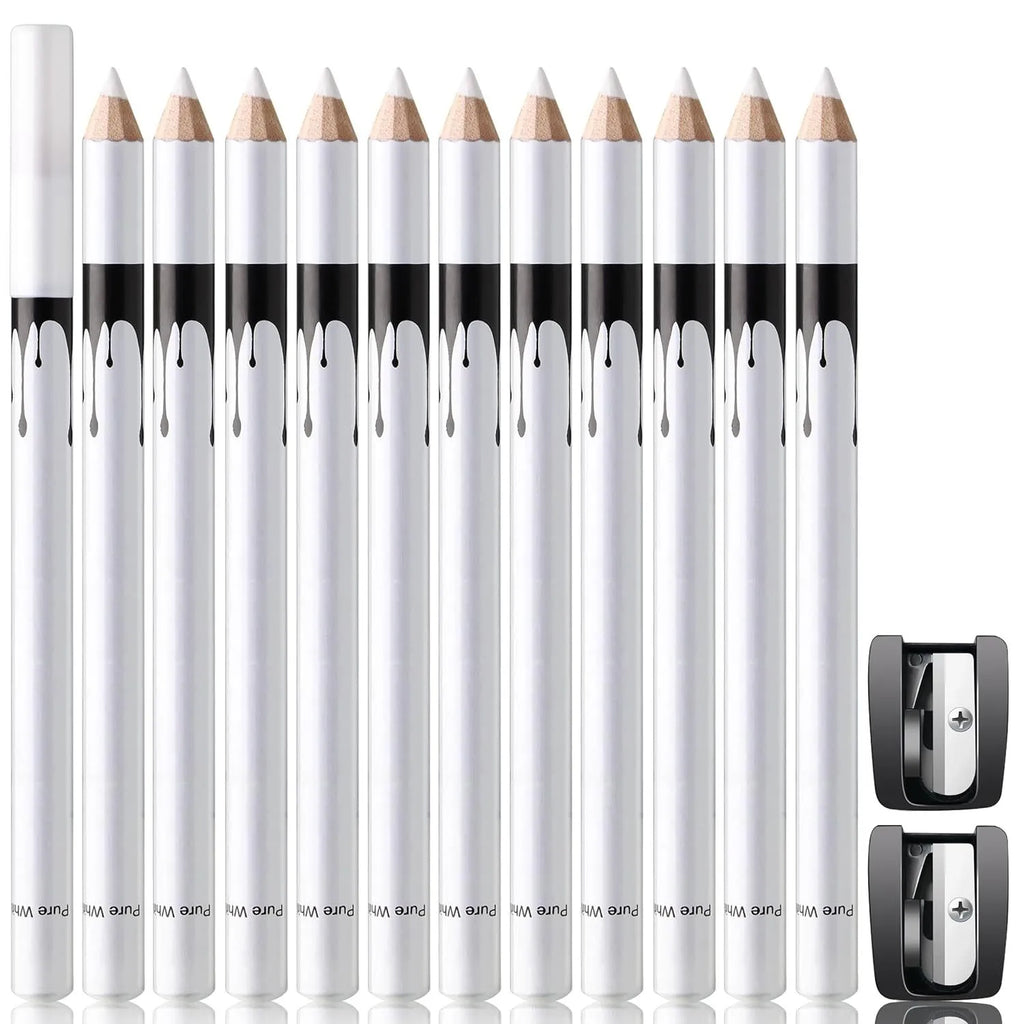 12-piece black and white waterproof eyeliner pencil set with sharpener for eyebrows, eyeshadow, and lips