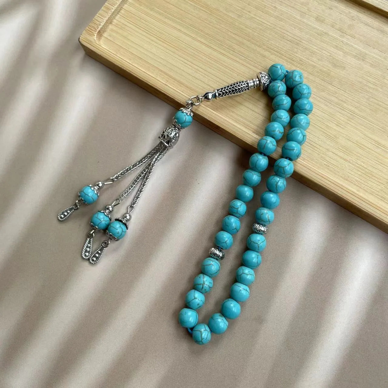 Handmade sky blue stone Muslim prayer bracelet with 8mm beads for Islamic worship