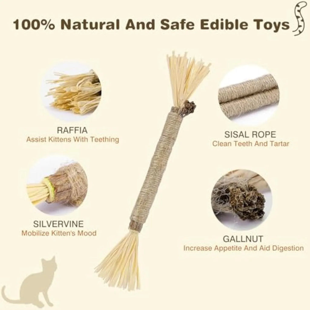 Natural silvervine chew sticks for cats in two diameter options for dental care and play