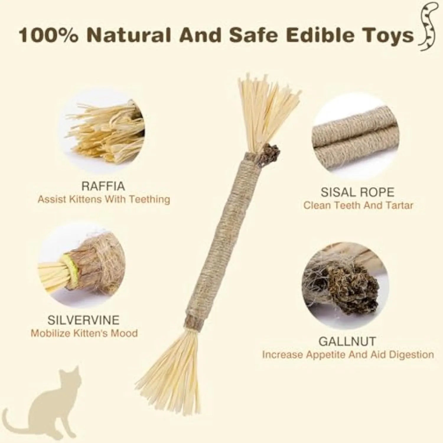 Natural silvervine chew sticks for cats in two diameter options for dental care and play
