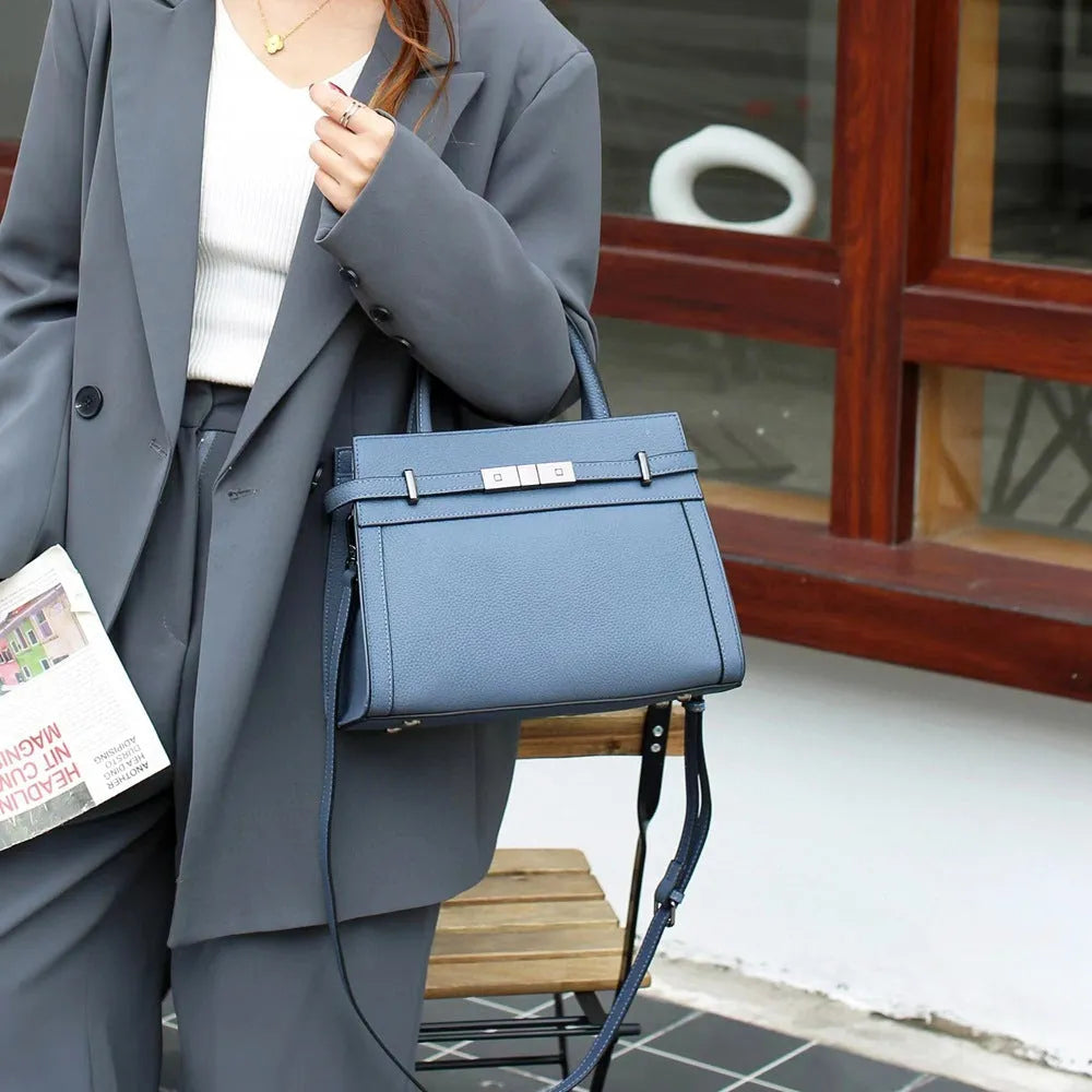 Small square genuine leather shoulder bag in horizontal design with multiple internal compartments
