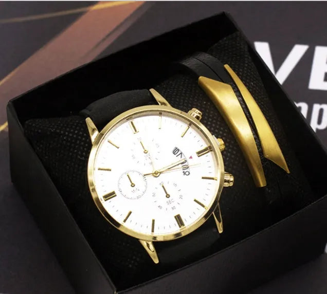 Men's quartz wrist watch with pointer display and calendar, fashion business style, available in Style A to D
