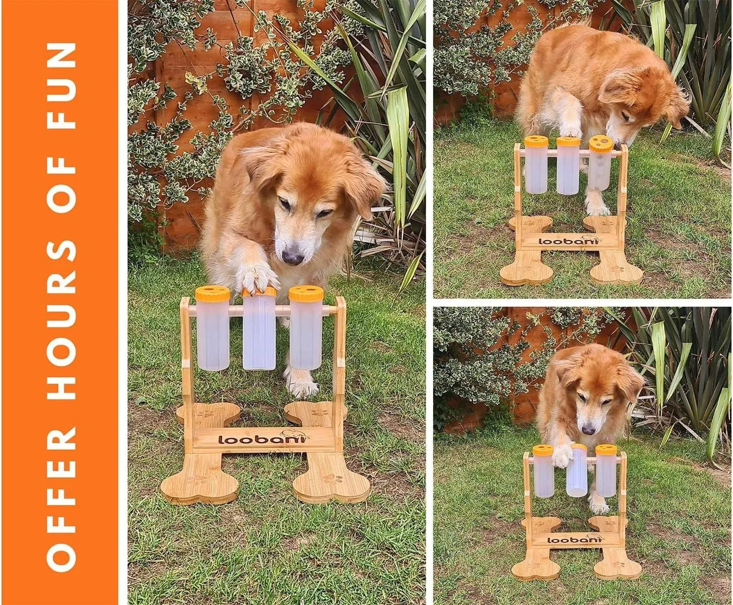 Large wooden interactive dog puzzle feeder toy for treat dispensing and slow feeding