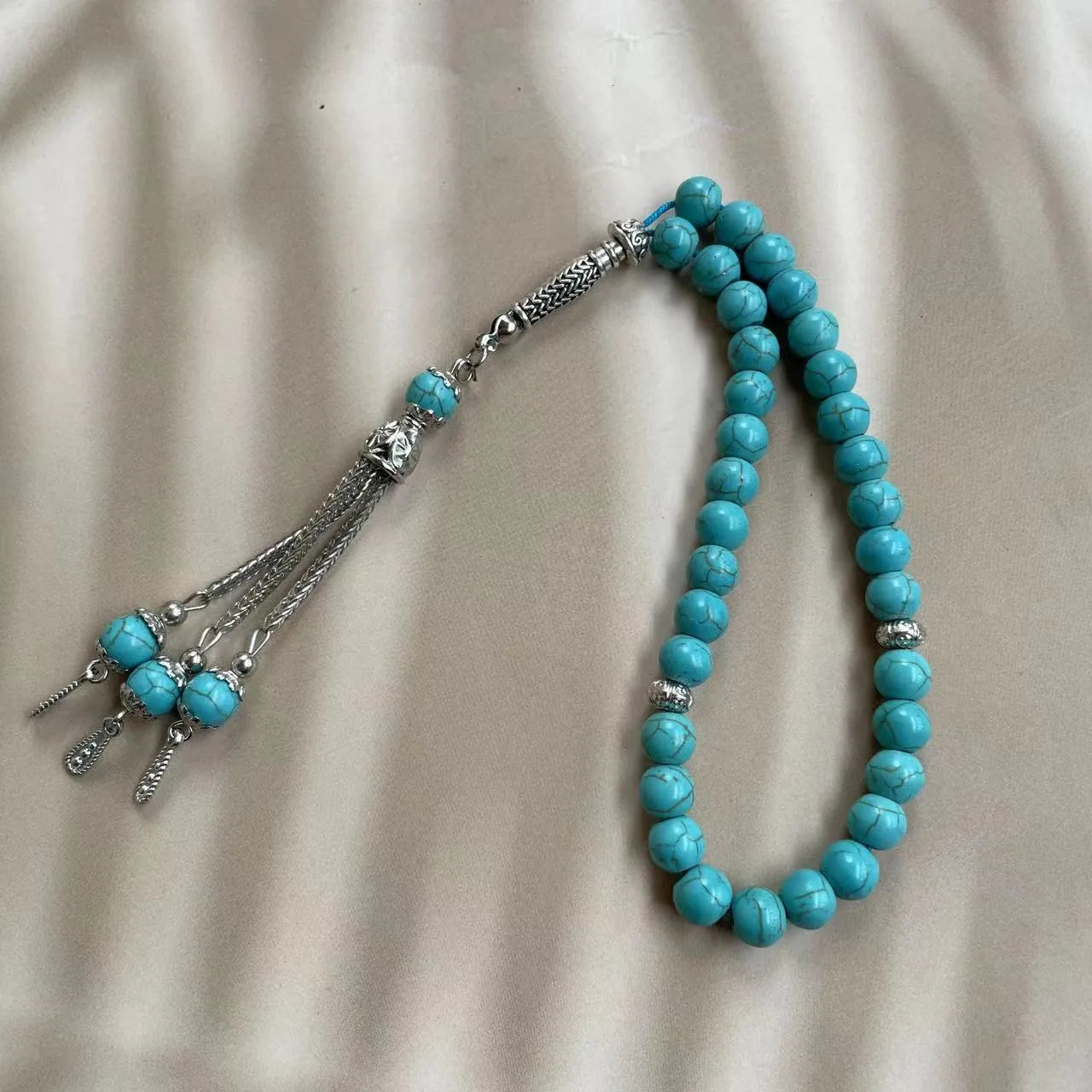 Handmade sky blue stone Muslim prayer bracelet with 8mm beads for Islamic worship