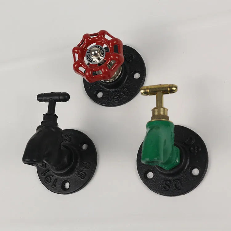 Polished metal wall hook in water pipe style for towels, in black, green, or red.