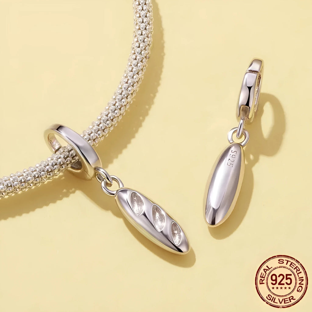 925 silver baguette pendant charm with opening and closing buckle, 2.1cm by 0.5cm, for DIY jewellery