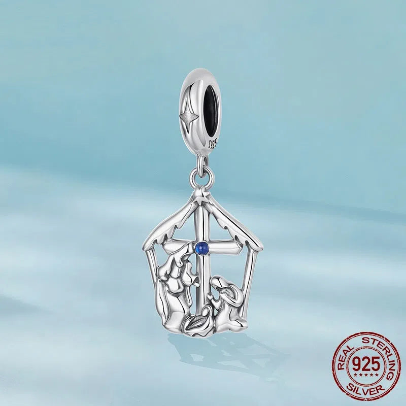 S925 sterling silver happy family pendant 25mm oxidised finish beading charm