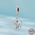 S925 sterling silver happy family pendant 25mm oxidised finish beading charm