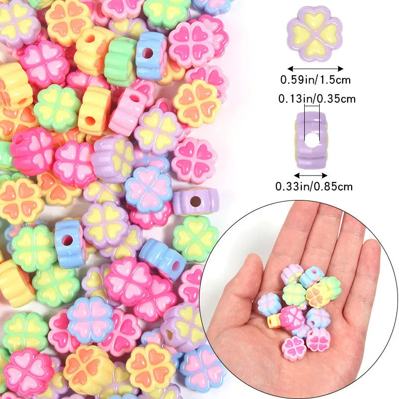 15mm frosted acrylic clover beads in multiple colours for jewellery making