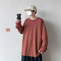 Men's pure cotton long sleeve T-shirt, O-neck, loose fit, plain design, available in sizes S to 5XL and multiple colours.