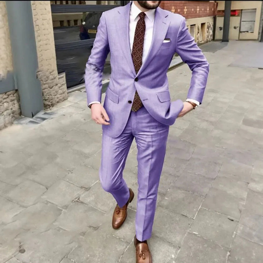 Men's slim fit acetate two button suit set in available colour options