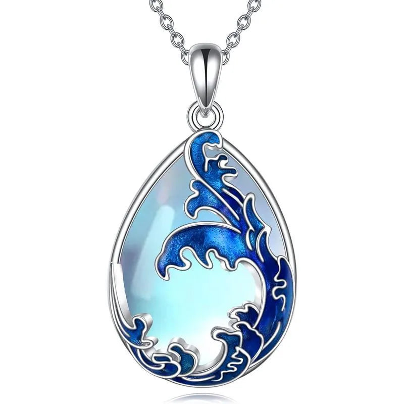 Blue alloy heart pendant necklace for women with moonstone colour finish