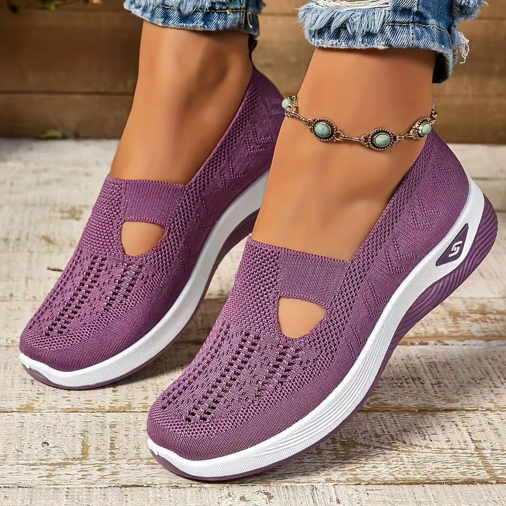 Women's low-top casual mesh shoes with a T-strap and round toe in multiple colour options.