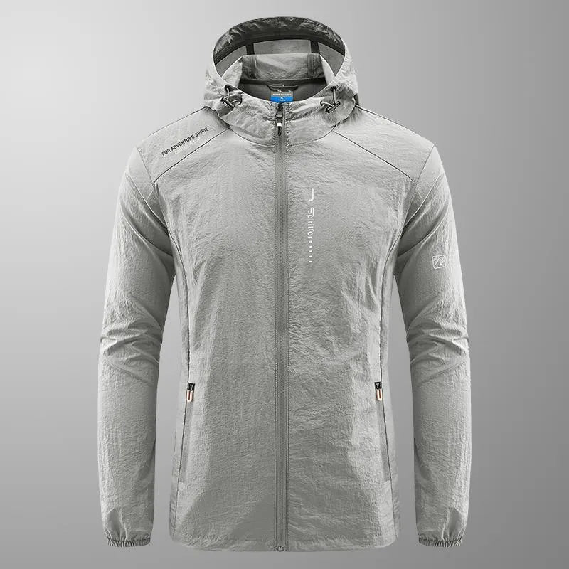 Men's lightweight hooded summer jacket in nylon fabric, loose fit design