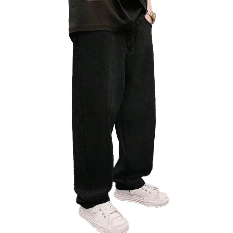 Men's non-elastic button waist casual jeans in denim cotton, high waist, blue colour, side view
