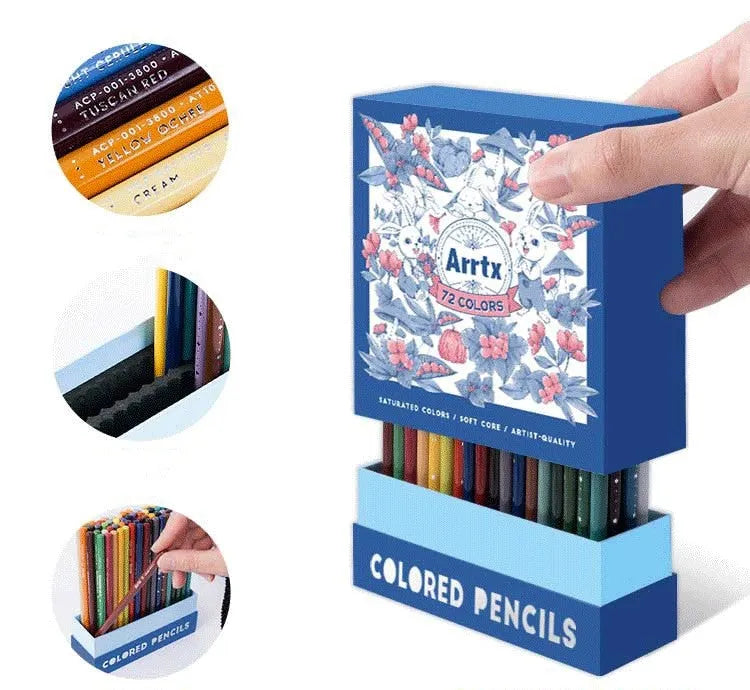 Boxed set of 72 or 126 art colour pencils with basswood barrels for student painting and exam work