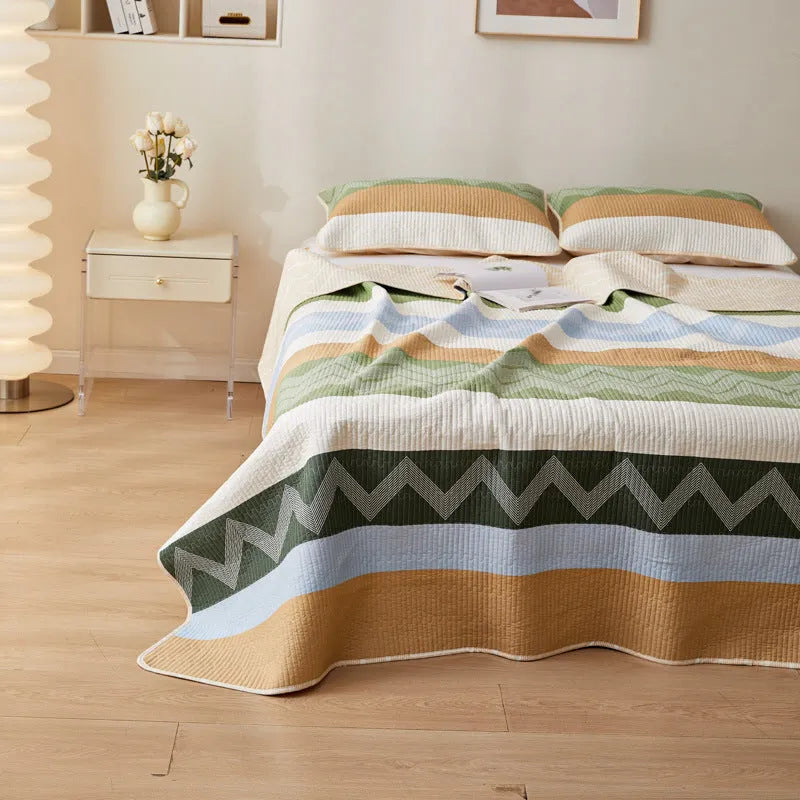 Pure cotton printed bed sheet set in a modern design for a 2.2 metre bed, showing two size options.
