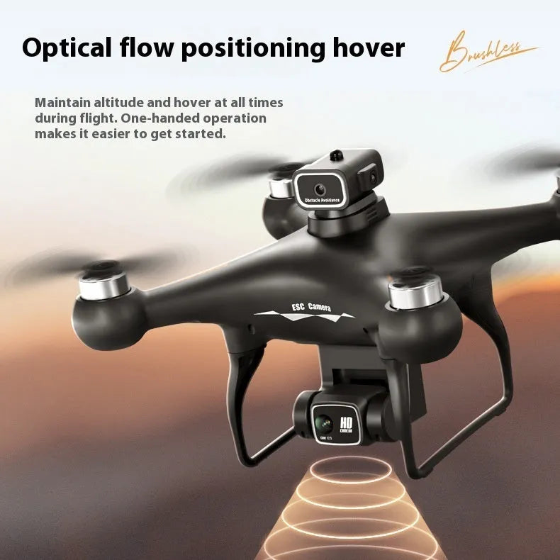 Black brushless UAV quadcopter with four obstacle avoidance sensors and dual HD cameras