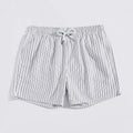 Men's white striped quick-drying loose plus-size beach pants with lining, waist elastic, and straight leg cut