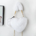 Love Bags soft plush heart-shaped handbag with zipper closure and removable handle in solid colour