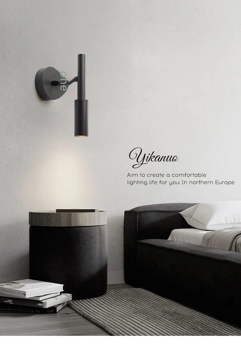 Black or white wrought iron wall lamp with three-colour light source for bedroom or living room