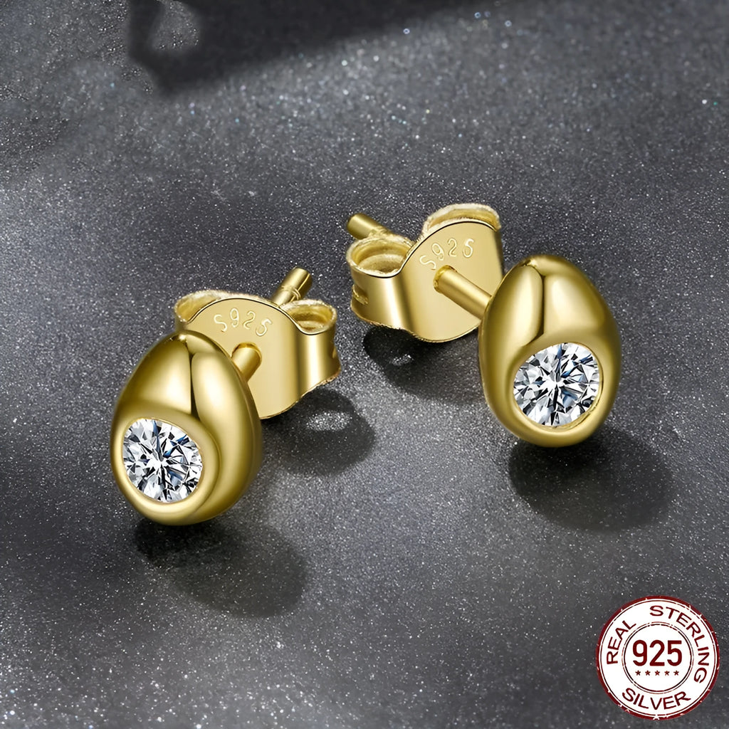 Water drop moissanite stud earrings in S925 sterling silver with advanced texture